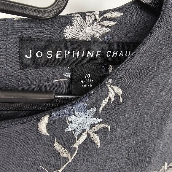 Josephine Chaus Black Floral Embroidered Silk Blouse Top Sz 10 VTG 90s Y2K - Picture 5 of 8